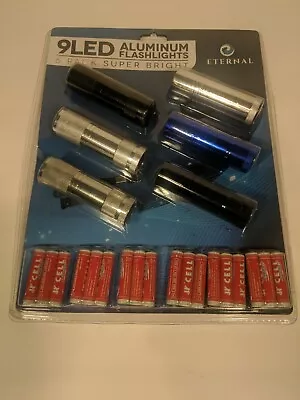 Eternal 9 LED Flashlight With 18 AAA Batteries Pack Of 6 • $11.31