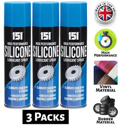 £7.49 • Buy 3x High Performance Silicone Lubricant Spray Eliminates Squeaking Sticking 200ml