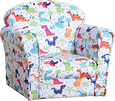 £67.90 • Buy Toddler Armchair Dinosaur Pattern Velvet Feel Wood Frame Kids Seat Nursery Chair