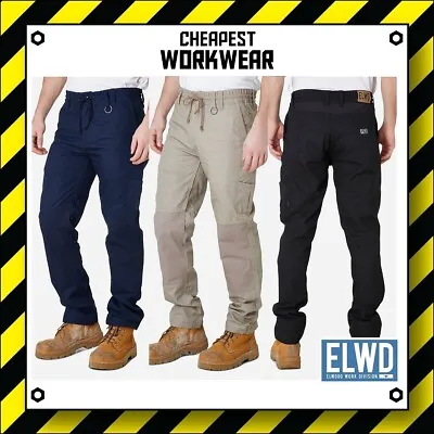 ELWD | Elwood Workwear | MENS ELASTIC WAIST WORK PANTS | Navy Stone Black EWD104 • $49.95