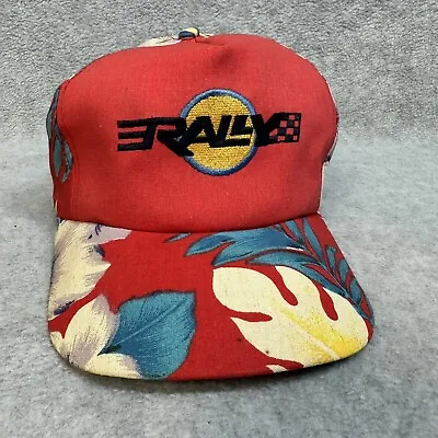 Vintage Rally Racing Hat Red Hawaiian Floral 5 Panel SnapBack Cotton Casual  • $19.95