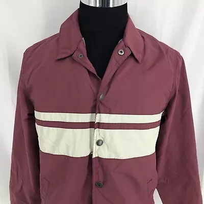 KATIN Snap Front Pockets Retro Maroon Ivory Stripe Windbreaker Jacket Small • $26.77