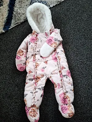 Baby/Toddler Girls Pram Suit Size 9-12mths Pink Roses Design • £3