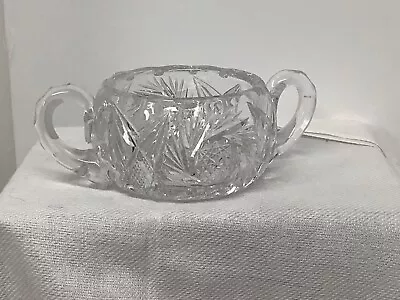 Vintage Cut Glass Sugar Bowl Thick Heavy Glassware Floral Flowers Clear Art  • $14.99