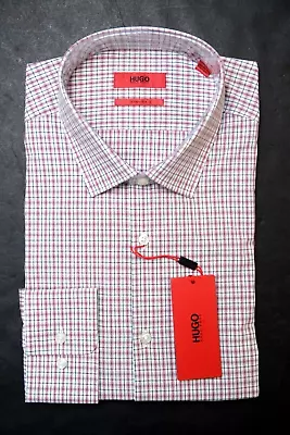 Hugo Boss Men's Mabel Sharp Fit Dark Red Check Cotton Dress Shirt 42 16.5 36/37 • $64.79