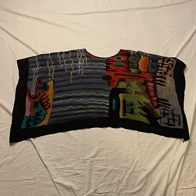 Womens Vintage Dilemma New York 100% Silk Poncho Shawl Abstract Art One Size • $39.99