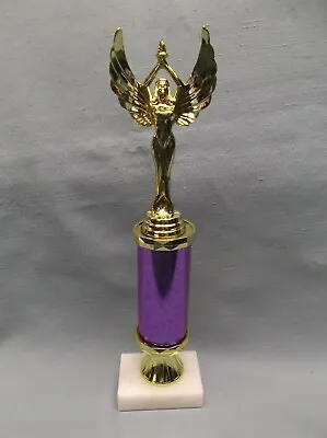 Female Victory Trophy Award Holding A Torch Purple Column Marble Base • $4.63