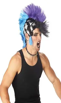 Punk Rock Checkered Mohawk Wig Halloween Accessory One Size Multicolored • $14.95