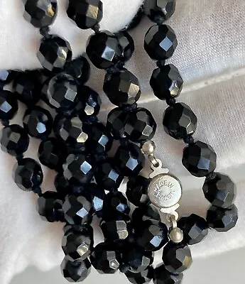 Vintage Made In AUSTRIA Faceted Jet Black Glass Beaded 30  Necklace Knotted 48g • $34