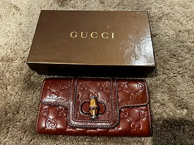Authentic GUCCI Guccissima Brown Leather Horsebit Bag Bifold Wallet-RARE-$1400 • $145