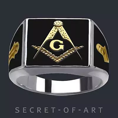 Masonic Ring Freemason Jewelry Gift Mason Masonry Lodge 925 Silver & GoldPlating • $179.99