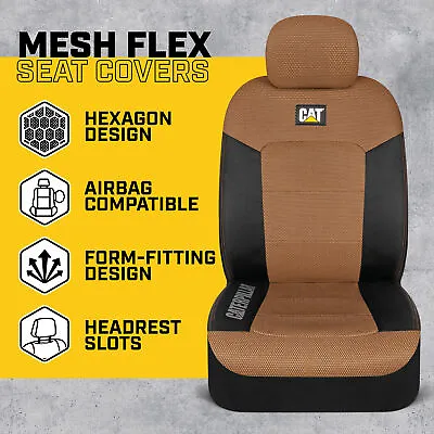 Mesh Flex Car Seat Covers For Front Seats - Caterpillar Beige Truck Seat Covers • $39.99