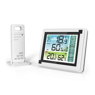 Digital LCD Indoor & Outdoor Weather Station Clock Forecast Thermometer Wireless • £21.39