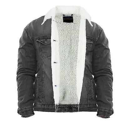 New Men's Sherpa Lining Collar Denim Long Sleeve Trucker Jacket Jean Coat • £19.99