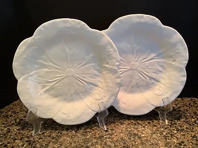 (2) Bordallo Pinheiro White 9  Cabbage Leaf Plates Salad Dessert • $79.99