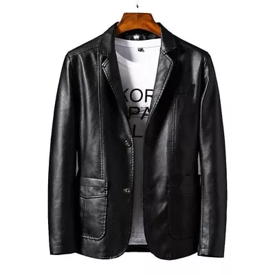 2022 Men’s  Faux Leather Biker Jackets Casual Pu Suit Outwear Slim Blazer Coat • $34.69