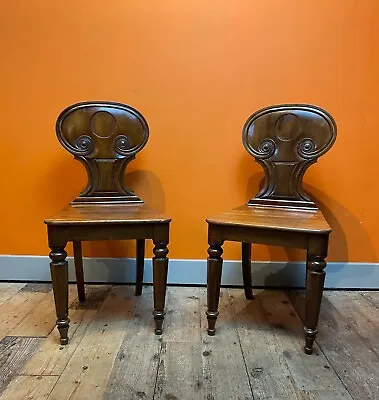 Pair Of Regency Mahogany Hall Chairs • £550