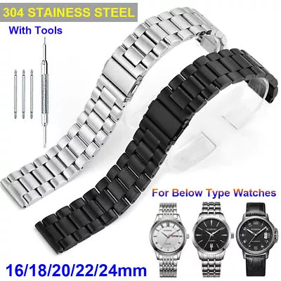 Mens Stainless Steel Metal Watch Band Belt Buckle Replacement Strap 16-24mm • £7.49