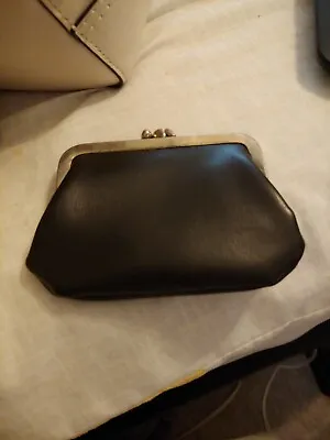 Vintage Black Leather Change Purse  2 Pocket Coin Pouch Pretty Good Condition • $12.50