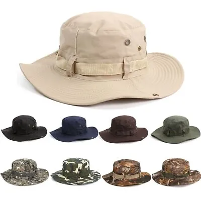 Hat Wide Brim Hiking Fishing Cap Men's Bucket Hats Military Boonie Hat Sun Hat • £8.62