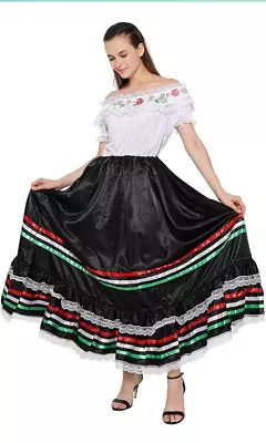 Women Traditional Mexican Dress Lace Flower Senorita Costume Mariachi Dress Sz L • $32.99