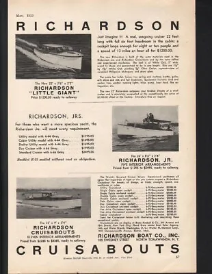 1933 Richardson Cruiser Yacht Motor Boat Nautical Wood Speed Sport Water  A20908 • $21.95