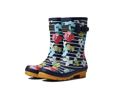 Joules Molly Welly Womens Mid Calf Floral Rain Boots In Navy Size US 8 • $49.99