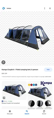 ❌Kampa Croyde 6 Berth Person Man Family Poled Tent + Extras USED Once Only!!❌ • £460