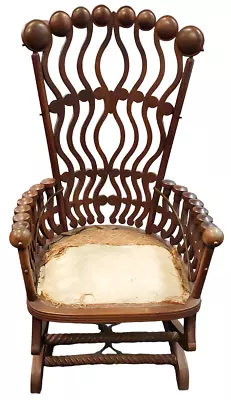 19th Century George Hunzinger High Back Rocking Chair RARE Wavy Lollipop Design • $3200