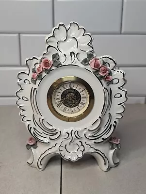 Dresden Porcelain Rose Ornamented Antique Mantle Clock Mercedes West Germany • $54.95