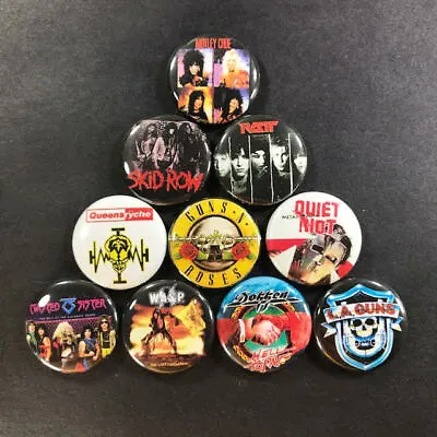 Hair Metal 1  Button Pin Set Heavy Hard Rock Classic Ratt Skid Row Motley Crue • $7.99