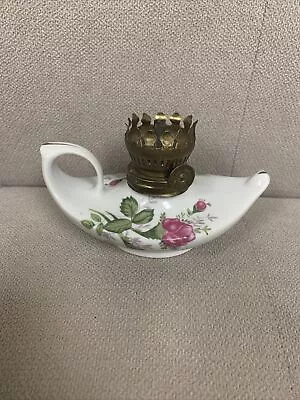 Vintage Moss Rose Ceramic Oil Lamp Base Unbranded • $8.59