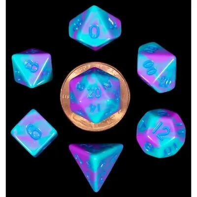 Mini Ethereal Purple/Teal Polyhedral Dice W/Blue Markings 7-Dice Set MET4172 • $3.45