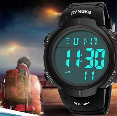 Men's Digital Sports Watch LED Screen Large Face Military Waterproof Watches USA • $9.99