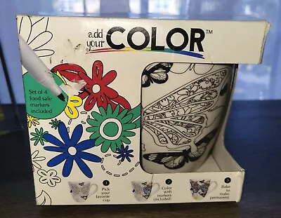 Just Add Color Ceramic Mug Kit Color Your Cup Markers Butterflies Pattern New • £14.67