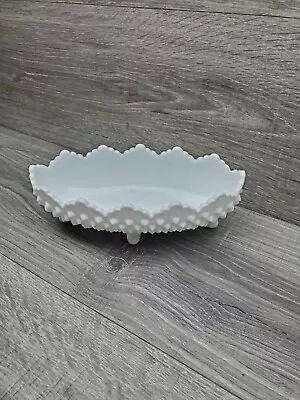 Vtg White Milk Glass Small Footed Hobnail Bowl 8  Long • $14.99