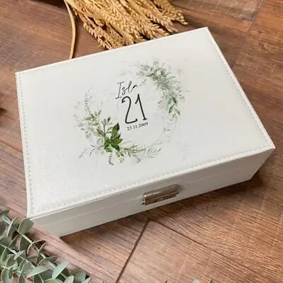 Personalised 21st Birthday Large Jewellery Box Gift Botanical Design CJB-4 • £17.99