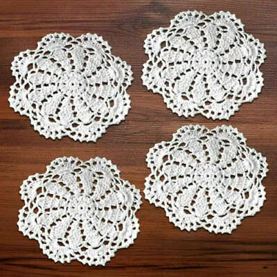 4x White Vintage Hand Crochet Lace Doilies Round Table Mats Flower Placemat 15cm • £3.59