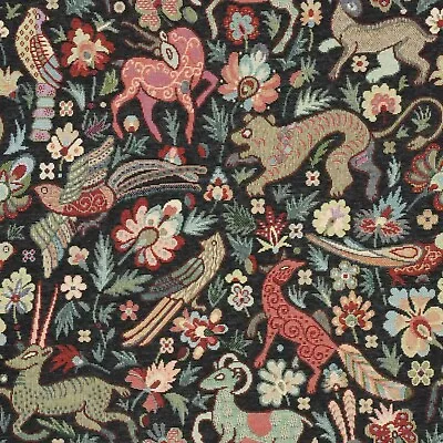 Tudor Forest Tapestry Fabric Black Jacquard Mythical Curtains Upholstery Cushion • £1.99