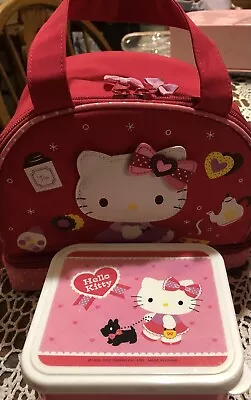 Vintage Sanrio  Hello Kitty Tea Time Lunch Bag & Storage Lunch Container 2 Pc • $22.99