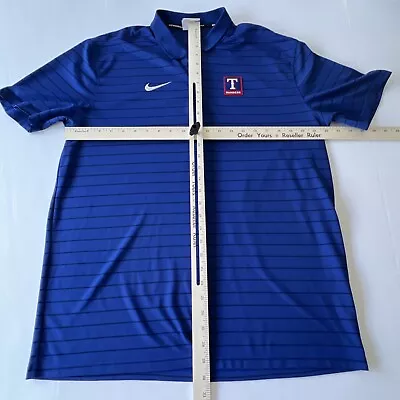Nike Baseball Texas Rangers Polo Shirt Mens Large Blue Striped Swoosh MLB Logo • $27.99