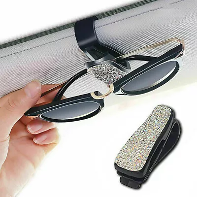 Car Sun Visor Glasses Sunglasses Card Ticket Holder Clip Bling Rhinestone Silver • £3.17