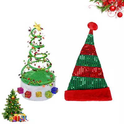  2 Pcs Christmas Sequin Hat Spiral Santa Hats Costume Bonnet Spring Cap • £12.35