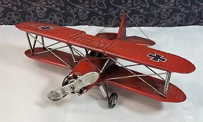 Metal Airplane Bi-Plane Retro Decorative Vintage Style Tin Toy Plane Red • $25.99