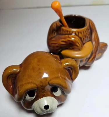 Vintage Ceramic Bear Honey Jar Pot W/ Dipper - Collectible Made In Taiwan B • $13.98