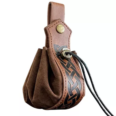 Viking Faux Leather Belt Pouch Drawstring Coin Purse Medieval Vintage Dice Bag • £7.19