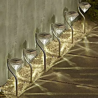 £13.99 • Buy Pack Of 6 Solar Powered LED Stainless Steel Diamond Effect Garden Stake Lights