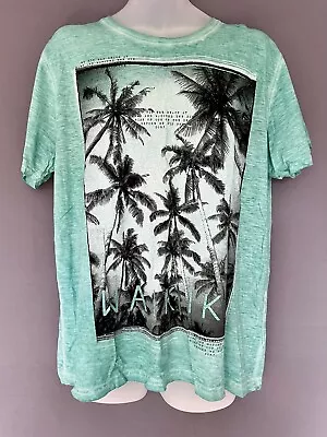 Unisex T-Shirt Short Sleeve Green Palm Tree Silhouette Waikiki XL Cotton Top • £4.95