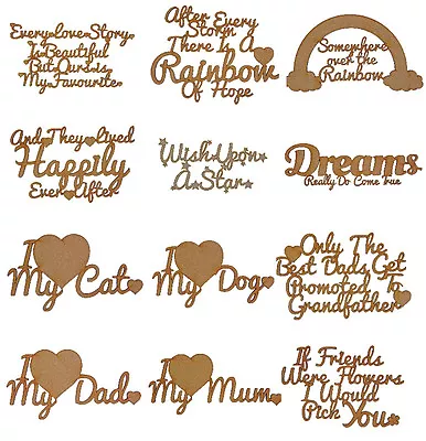 £2.50 • Buy Laser Cut Medium Wooden MDF Craft Shapes Blanks Quotes MULTIPLE DESIGNS