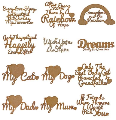£2.50 • Buy Laser Cut Medium Wooden MDF Craft Shapes Blanks Quotes MULTIPLE DESIGNS